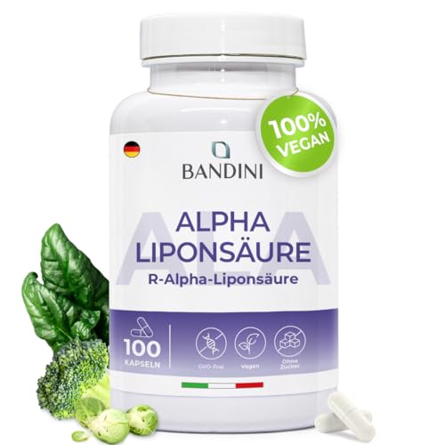Bandini ALA Alpha Liponsäure | Hochdosiert Alpha Lipoic Acid | Alpha Liponsäure zur Unterstützung von Kreislauf Leber & Nervensystem - Antioxidans | 100 Kapseln | Vegan Laborgeprüft GVO-frei