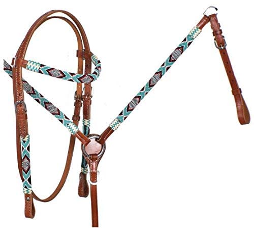Showman Turquoise & Red Beaded Navajo Design Leather Headstall & Breast Collar Set! New Horse Tack! #TOP26