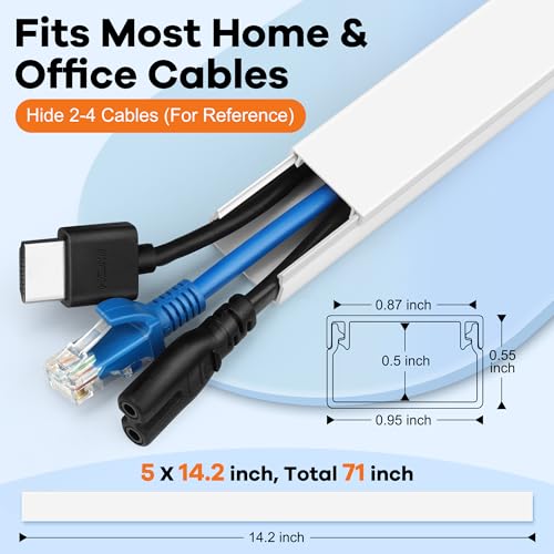 Image of ZhiYo Cord Hider 71in(5 x L14in), Cord Covers for Wires on Wall, Cable Hider for Wall Mounted TV, Wire Cover for 2-4 Cords, Paintable Wire Concealer, Easy Cable Management, W0.95in H0.55in, White