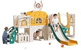10 in 1 Toddler Slide, Age 1-3 with Swing, Basketball Hoop and Telescope, Kid Slide for Toddlers, Indoor Outdoor Playset Toddler Playground