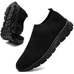 Mens Trainers Slip on Trainers Lightweight Walking Running Sneaker Fitness Gym Sports Jogging Tennis Shoes Mens Black Size 8