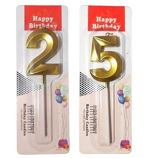 Image of ToyUniverse Number 25 Gold Candle | Twenty Five Metallic Candle for Twenty Fifth Birthday,Anniversary, Surprise Party Cake Decoration (Pack of 2,Number 25)
