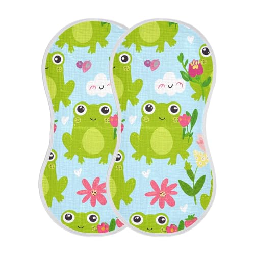 Baby Burp Cloths, Soft Absorbent Burping Cloths for Babies, Cotton Milk Spit Up Rags, Large Size for Newborns, Baby Boys and Girls (Frog Floral Pattern)2