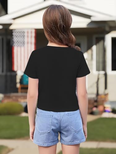 Image of VVNTY Girls American Flag Crop Tops Kids USA Crop Shirt Patriotic 4th of July Tops 5-14 Years