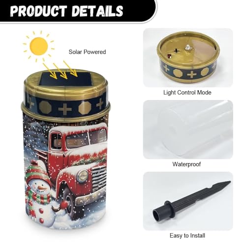 Image of Snowman Truck LED Solar Lights for Patriotic Landscape Waterproof Solar Power Light Flameless Candle for Cemetery Christmas Decorations 2 Pcs