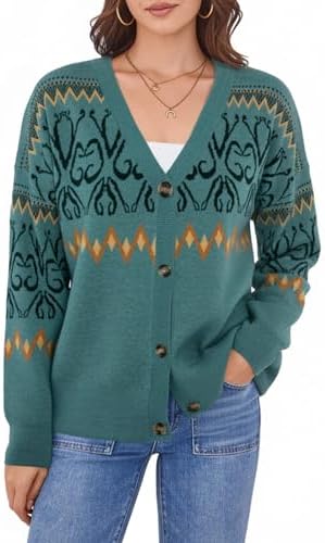 ANRILITA Women's V Neck Long Sleeve Open Front Chunky Cardigan Fall Knitted Button Up Sweaters