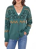 Cardigan Sweaters for Women Comfy Vintage Pattern Long Sleeve Button Down Sweater Lake Green Ethnic X-Large