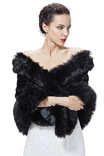 BEAUTELICATE Women's Faux Fur Shawl Warm Stole Wrap Shrug For Winter Wedding Dress Evening Party Plus Size