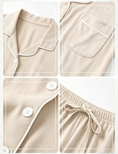 Image of SWOMOG Womens Button Down Pajamas Set Short Sleeve Sleepwear Bride Soft Pj Lounge Sets XS-3XL