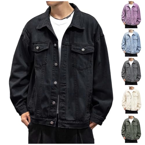 Jean Jacket Men Casual Vintage Long sleeve Button Down Denim Coat Slim Fit Cowboy Outerwear