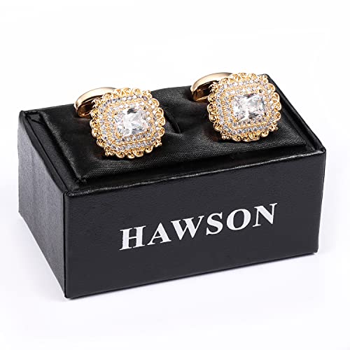 Image of HAWSON Cufflinks for Men, Gold Diamond Crystal Cufflinks for Groom Husband Personalized Gifts, Mens Formal Wedding Business Cufflinks, Luxurious Gorgeous Cuff Links French Shirt Accessories