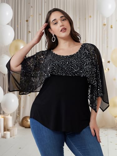 Sequins Plus Size Tops for Women Elegant Shirt Lace Half Sleeve Tunic Gowns Evening Cocktail Blouse3