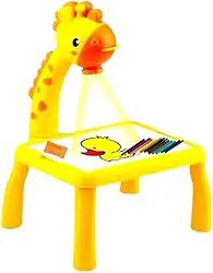 Mesa Lousa Projetora Mágica Colorir Infantil Amarela Educativa com Luz Projetora, Canetinhas e Moldes Interativos para Crianças