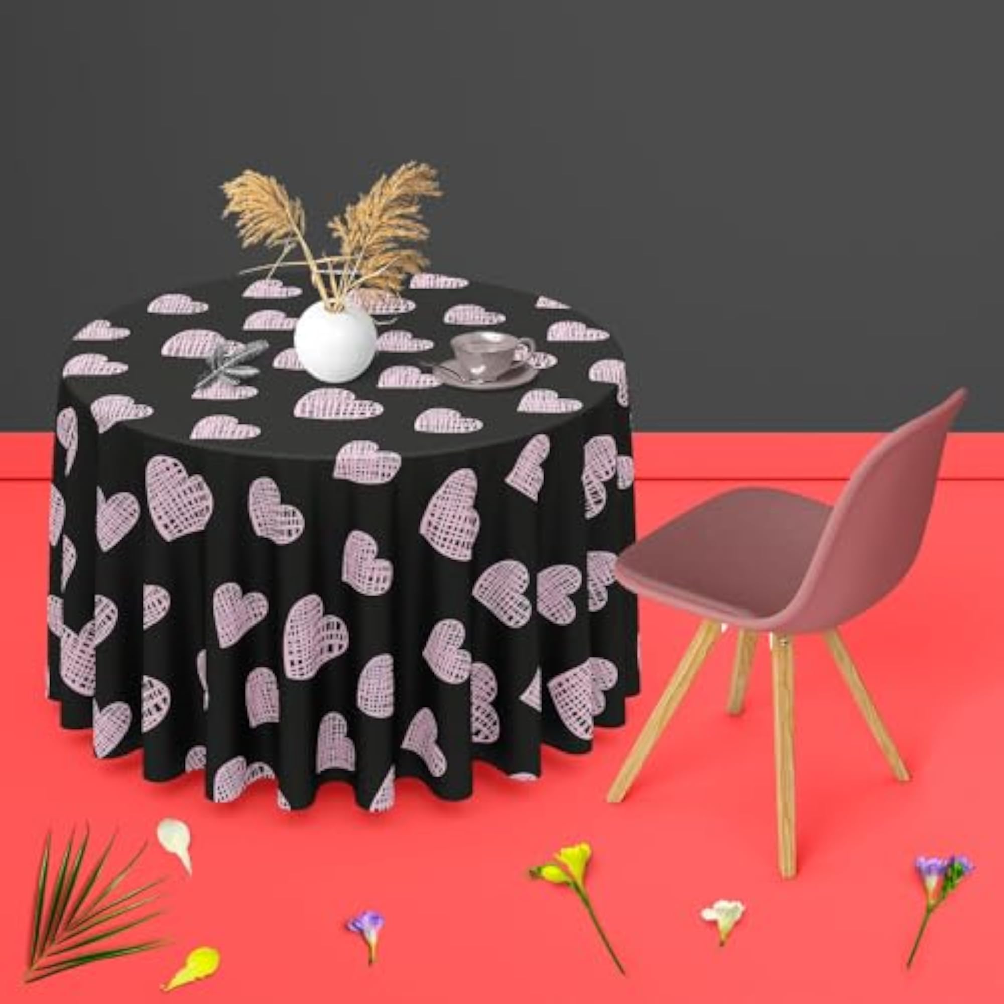 Blissful Hearts Cotton Canvas Table Cloth Cover for Dining
