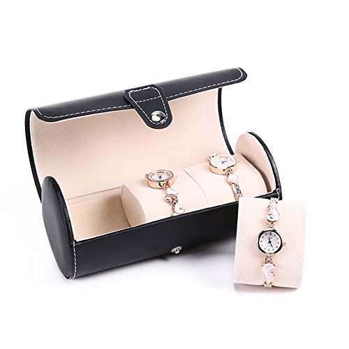 Aveson Pu Leather Roll Travel Watch Box Holder Organizer Bracelet Storage Case 3 Grid For Watches Or Bracelets, Black #TOP6