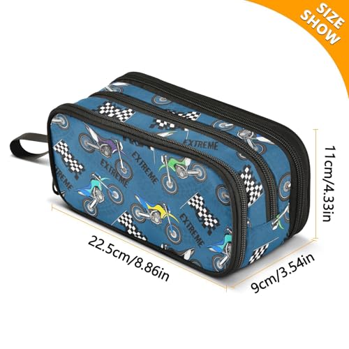 Image of Colorful Motorcycle Pencil Case Box Boys Girls Large Pencil Pouch with Zipper Compartments Big Capacity Stationery Pen Bag Organizer for Kids Teens Adults School