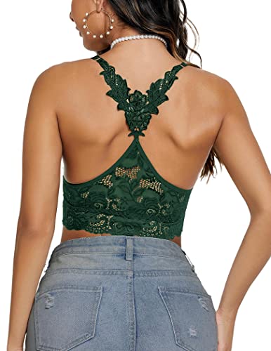 Image of Avidlove Lace Bralettes for Women Padded Bralette Camisole Racerback Crop Top Floral Lace Bralettes V Neck