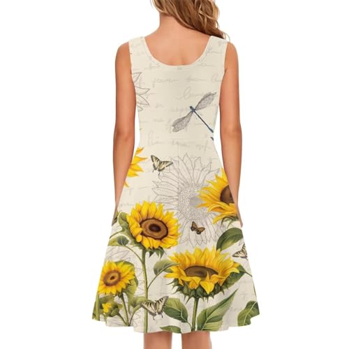 Image of TOADDITDO Women's Sleeveless O Neck Beach A-Line Party Coctail Tank Dresses Flared Sundress