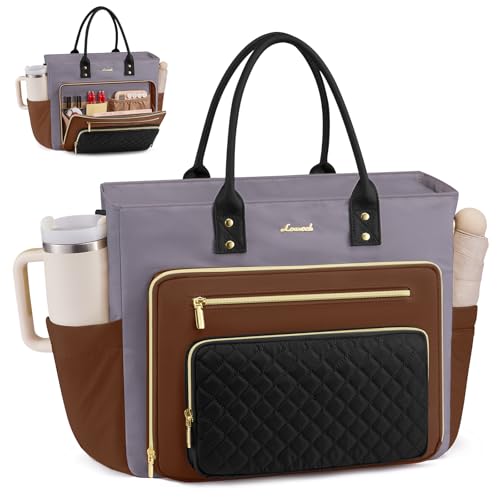 Image of LOVEVOOK Laptop Tote Bag for Women, Work Bags Computer Laptop Bag, Teacher Nurse Bags With Large Cup Holder, Professional Briefcase Business Purses Handbag Gifts, 17 Inch