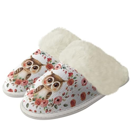House Slippers for Women Indoor Fluffy Slippers with Fur Edges, Travel Cotton Flannel Slippers Slip On Home Shoes