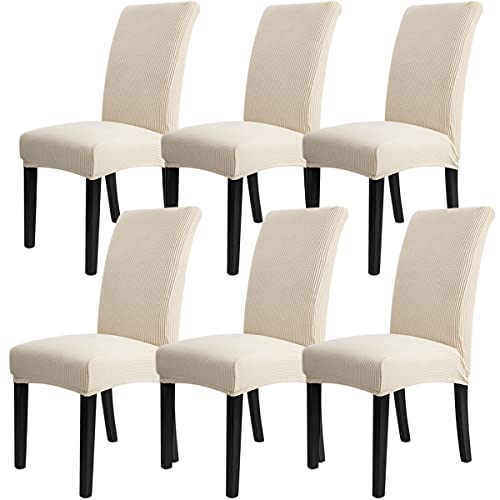 Coolbebe Chair Covers For Dining Room 6 Pack, High Stretchy Dining Chair Slipcovers Washable, Removable Armless Parsons Chair Protector Covers For Home, Hotel, Restaurant, Banquet (Beige) #TOP5