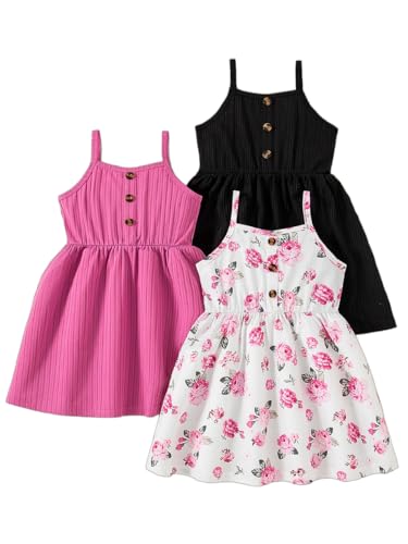Image of Girls Dresses Toddler Girls Dress 3-Pack Casual Party Print Skater A-line Dress Sundress