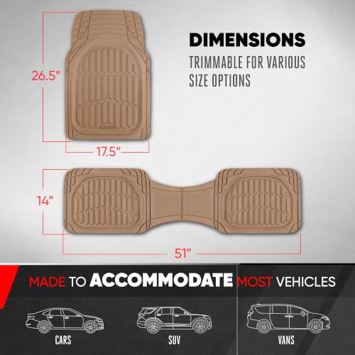 Image of Motor Trend FlexTough LITE Rubber Car Mats Full Set - All Weather Floor Mats for Trucks, Cars & SUVs - Automotive Waterproof Beige Car Floor Mats for Cars Interior Accessories Universal Trim-to-Fit