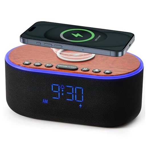 uscce Alarm Clock Bluetooth FM Radio: 10W Stereo Sound Speaker - Fast Wireless Charging for iPhone Samsung - Dimmable Clock Radio for Bedroom