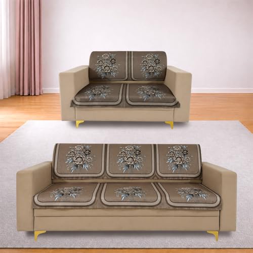 Image of Homerz Premium Waterproof Jasmine Joe Sofa Seat Cover - Floral Printed Sofa Protector | Non-Slip, Washable & Durable Sofa Protector (Mouse, 5 (3+2) Seater with Back)