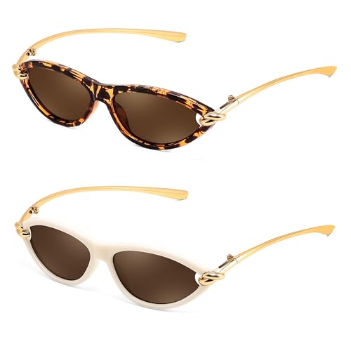 FEISEDY Retro Oval Cat Eye Sunglasses for Women Y2k Small Cateye Sun Glasses Womens Mens Trendy 90s Shades B4186