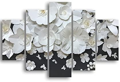 Homemania HM205MDF119 5-Piece Picture of Flowers – Nature – for Living Room, Room – Multi-Coloured MDF 95 x 0.3 x 60 cm