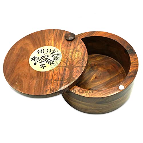 Image of Naayaab Craft Sheesham Wooden Hand Carved Floral Box with Lid, for Chapati, Roti (20 x 20 x 10cm, Brown)