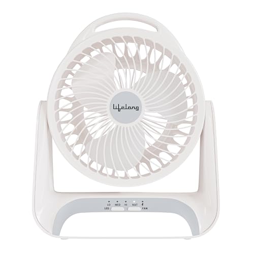 Image of Lifelong Personal Table Fan with LED Light | 3 Speed Settings, 2650 RPM | Built-In LED Light with 3 Light Modes | Desk & Wall Mountable | 5W BLDC Motor, 2400mAh Battery | Type-C Rechargeable (White)