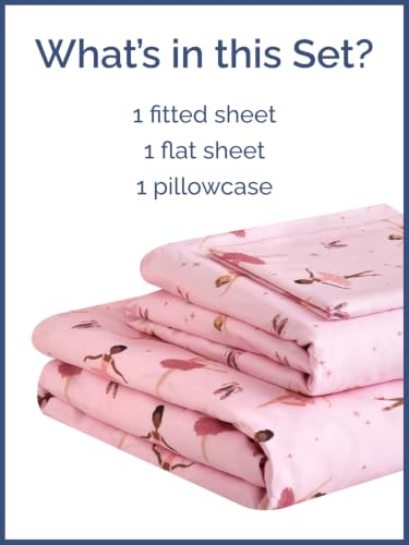 Image of Kids Twin Size Ballerina Bed Sheets - 3 Piece Kids Ballerina Sheet Set - Ballet Dance Bedding - Ultra-Soft, Cute & Cozy - Breathable & Machine Washable - Pink Bed Set for Boys, Girls, Teens & Toddlers