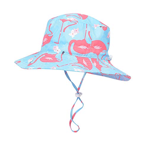 Baby Sun Hat Boy Girl Summer Beach UPF 50+ Sun Protection Bucket Hat Toddler Infant Beach Play Cap Wide Brim (Blue-Flamingo, 48cm/18.9