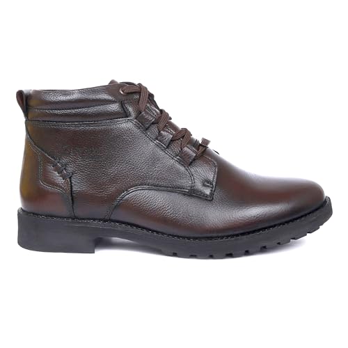Image of Zoom Shoes A-4691 Men's Genuine Leather High Ankle Boots | Stylish Lace-Up Design | Cushioned Insole for Comfort | Durable & Trendy for Everyday Wear