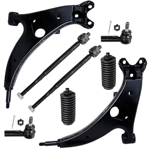 Image of Detroit Axle - Front End 8pc Suspension Kit for 1996-2000 Toyota RAV4, 2 Lower Control Arms 4 Outer & Inner Tie Rods 2 Boots 1997 1998 1999 Replacement