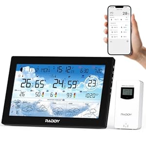 Raddy N90 WLAN Wetterstation mit 8, ″ HTN Display, Smarte App Verbindung, Innen- & Außenthermometer mit Funksensor, Temperatur- & Feuchtigkeitsmonitor, PM2.5/AQI/UV-Index, 5‑Tage Vorhersage