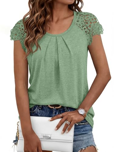 AUTOMET Womens Casual Dressy Tops 2026 Summer Short Sleeve Business Work Office Spring Shirts Plus Size Sleeveless Ladies Lace Cute Trendy Blouses Tshirt Fashion Beach Outfits Clothes Clothing