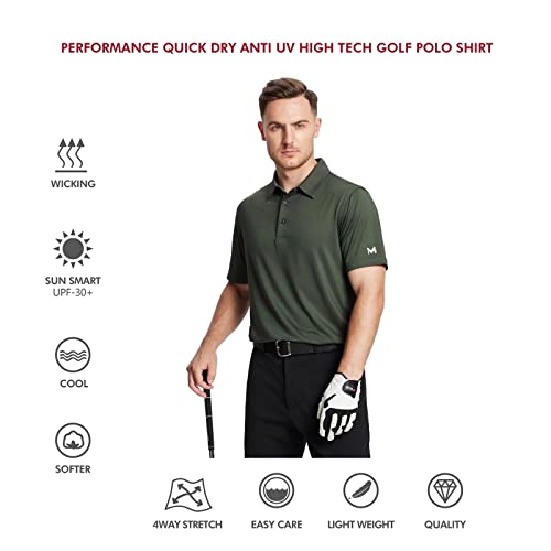 M Maelreg Polo Shirts For Men Short Sleeve Performance Moisture Wicking Quick Dry Casual Collared Men’s Polo Shirts Olive Green #TOP4