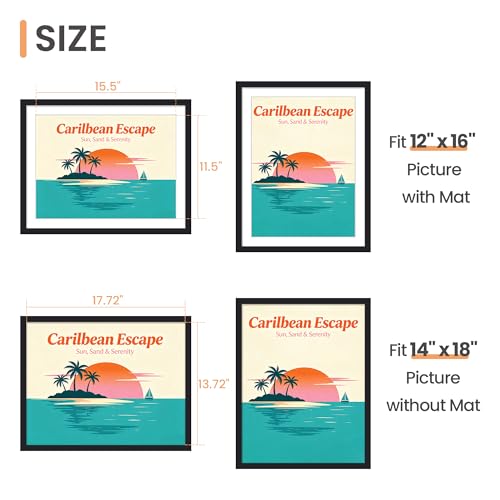 Image of upsimples 14x18 Picture Frame, Display Pictures 12x16 with Mat or 14 x 18 Without, Wall Hanging Poster Frames, Black, 1 Pack
