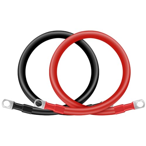 Zrigiwr 4AWG 15-Inch Battery Cables Set, (1 Positive & 1 Negtive) with 3/8" M10 Lug Terminals, Power cord inverter jumper cables, Battery Cable for Car, Truck, Solar, Marine, Lawn Mower, RV