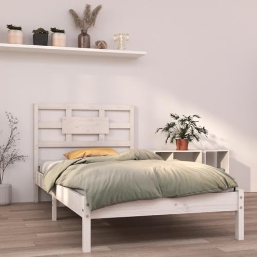 AJJHUUKI Muebles de exterior, marco de cama sin colchón, color blanco, 90 x 190 cm, muebles individuales de madera maciza