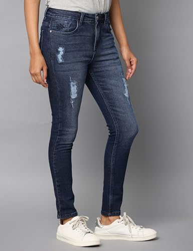 Image of WEARHOUSE Denim Women's Jeans | High Waist, Stretchable Cotton Jeans | Skinny Fit |(Dark Indigo)