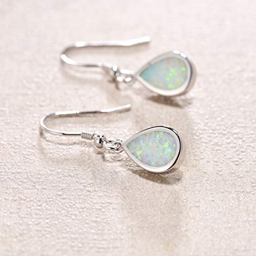 October Birthstone Earrings FANCIME Sterling Silver Opal Dangle Earrings White/Blue Teardrop Hook Drop Earrings October Birthstone Fine Jewelry for Women3