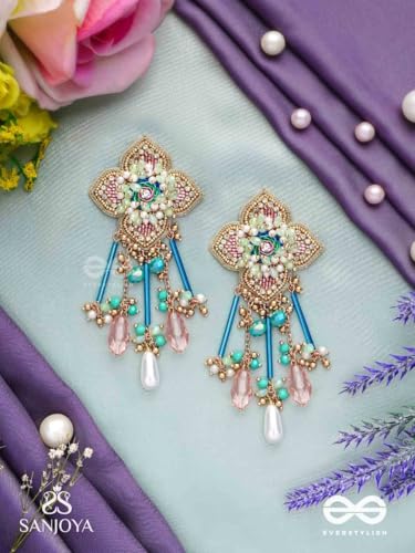 Image of SANJOYA BY EVERSTYLISH Parirapin Whispering Buds Sequins, Beads And Glass Drops Hand Embroidered Earrings Lightweight Jewelry For Women | Party, Festive, Wedding & Gifting