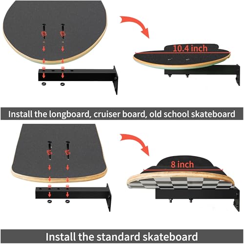 Image of Skateboard Wall Mount, Longboard Skateboard Deck Rack Mount on Wall, Skateboards Floating Shelves Brackets, 4 Pack