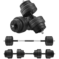 Barra Con Discos De Plastico SONGMICS Juego de Mancuernas 2 en 1, Mancuernas Ajustables de 2 x 15 kg, con Barra Adicional, Placas de Peso Recubiertas de Plástico, Entrenamiento de Fitness, Gimnasio de Casa, Negro SYL30HBK