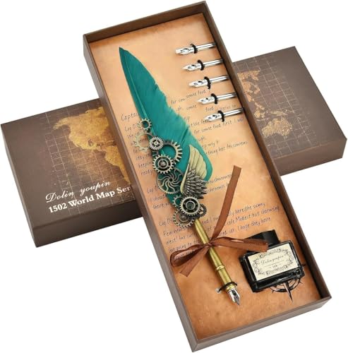 Almohadas, Office Product Pluma Pluma y Juego de Tinta, Pluma de Pluma, Inmersión de Pluma Vintage, Juego de Pluma de Tinta, Pluma de Cobre, Pluma de Escritura de Tallo, Pluma de...