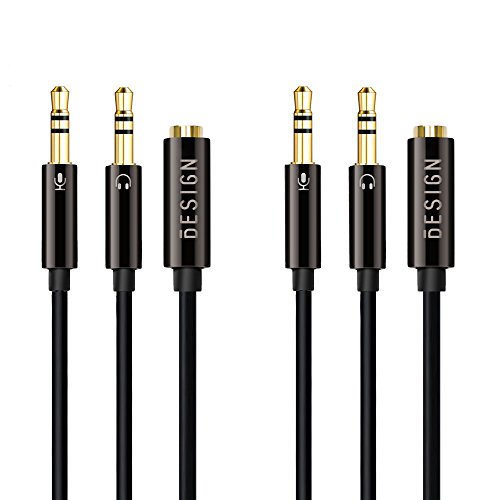 Besign Headphones Y Cable Splitter Adapter for Computer, 3.5mm Female (CTIA Standard) to 2 Dual Male Headphone Mic Audio Cable for Smartphone Headset to PC Gaming Headphones